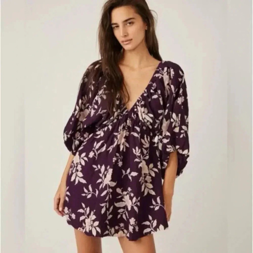 NEW Free People Portia Mini Dress in Black Cherry Small B1621